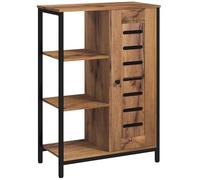 kleankin Armario de Baño Estrecho, Columna de Baño con Puerta de Lamas y 3 Compartimentos Abiertos, Estante Ajustable, para Salón, Dormitorio, Entrada, 60x30x85 cm, Marrón Rústico