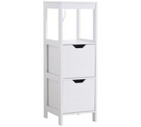 kleankin Armario de Baño Gabinete Multifuncional con Estante Abierto 2 Cajones de Almacenaje Diseño Antivuelco 30x30x89 cm Blanco Aosom España