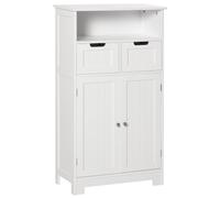 kleankin Armario de Baño, Mueble 2 Puertas 2 Cajones 60x30x108,8 cm Blanco | Estante Ajustable, Compartimento Abierto, Mueble Auxiliar de Almacenaje, para Salón Cocina