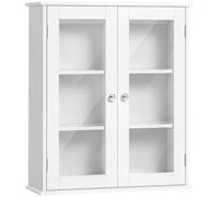 kleankin Armario Pared Baño 2 Puertas de Cristal para Cocina 55x20x65 cm Blanco White