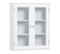kleankin Armario de Pared Baño de 2 Puertas de Cristal Colgante Multiusos con Estantes Interiores y Balda Ajustable Blanco Aosom España