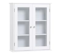 kleankin Armario de Pared Baño de 2 Puertas de Cristal Armario Colgante Multiusos para Cocina Salón con Estantes Interiores y Balda Ajustable 55x20x65 cm Blanco