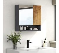 kleankin - Armario de pared con espejo para cuarto de baño, 2 puertas con estantes ajustables, diseño contemporáneo, 55 x 17 x 55 cm, color gris oscuro