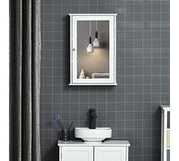 kleankin Armario Murale de Baño con Espejo - Armario con Espejo - Armario de Almacenamiento para Inodoros - 1 Puerta, 2 estantes - Vidrio MDF Blanco