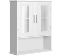 kleankin Armario de Pared para Baño Multiusos con Estante Ajustable Puertas de Listones y Compartimento 60x20x70 cm Blanco