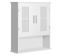 kleankin Armario de Pared para Baño Multiusos Mueble de Baño Suspendido Armario Colgante de Almacenamiento con 2 Puertas de Listones Estante Ajustable y Compartimento 60x20x70 cm Blanco