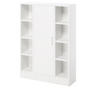 kleankin Armario de Suelo para Baño Madera 1 Puerta 71x22x100 cm Blanco | 8 Compartimentos Abiertos, Estantes Ajustables, Mueble Auxiliar Multiusos, para Cocina Salón
