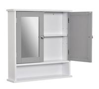kleankin Armario Espejo de baño montado en Pared Gris | Puertas espejo dobles, estante, organizador de pared