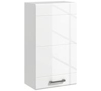 kleankin Armario de pared para cuarto de baño, armario de almacenamiento de 3 niveles, estante ajustable, 1 puerta, moderno, armario colgante, 37 x 22,5 x 70 cm, color blanco alto brillante