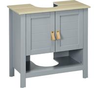 kleankin Armario para Debajo de Lavabo Compacto con 2 Puertas y Estante Interior Ajustable Mueble Auxiliar de Almacenamiento para Baño 60x30x60cm Gris