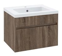 Kleankin Armario para lavabo de 60 cm con fregadero de cerámica, mueble de baño colgante de madera con cajón de cierre suave, marrón claro