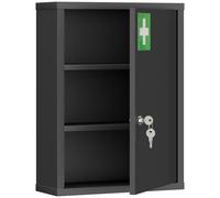kleankin Armario para medicamentos para montaje en pared con cerradura, armario mural de acero de 3 niveles, 40 x 15 x 53,5 cm, negro