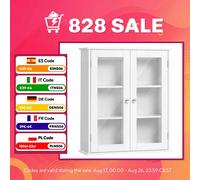 kleankin Armario de Pared Baño 2 Puertas de Cristal 55x20x65 cm Blanco