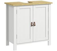kleankin bajo Mueble de Lavabo con Pie Mueble de Baño con 2 Puertas 2 Mangos y Estante Ajustable sin Lavabo 60x30x60 cm Blanco