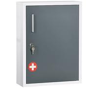 kleankin Botiquín de Pared 2 estantes 3 Niveles con Puerta con Cerradura 2 Llaves Acero 40 x 15 x 53,5 cm Blanco y Gris