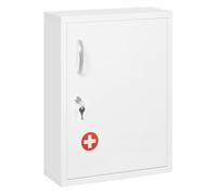 kleankin Botiquín de Pared de Acero Botiquín para Medicinas de 3 Niveles Armario de Botiquín con Cerradura y 2 Llaves para Cocina Baño 40x15x53,5 cm Blanco