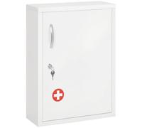 kleankin Botiquín de Pared de Acero Botiquín para Medicinas de 3 Niveles Armario de Botiquín con Cerradura y 2 Llaves para Cocina Baño 40x15x53,5 cm Blanco