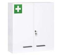 Kleankin botiquín de pared de acero de primero auxilios botiquín para medicinas de 3 niveles armario de baño con cerradura y 2 llaves para cocina 55x18x60 cm blanco