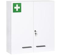 kleankin Botiquín de Pared de Acero de Primero Auxilios Botiquín para Medicinas de 3 Niveles Armario de Baño con Cerradura y 2 Llaves para Cocina 55x18x60 cm Blanco
