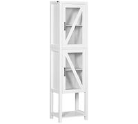 kleankin Columna Auxiliar de Baño 2 Puertas de Vidrio 45x30x170 cm Blanco