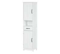 kleankin Columna de Baño Armario de Baño Alto con 2 Puertas 1 Cajón Estante Abierto y Estantes Ajustables Antivuelco 40x30x164 cm Blanco