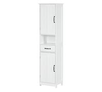 Kleankin columna de baño armario de baño alto con 2 puertas 1 cajón estante abierto y estantes ajustables antivuelco 40x30x164 cm blanco