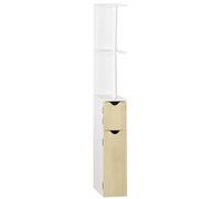 kleankin Columna de Baño Mueble de Baño con Puertas y Estantes Abiertos Armario de Baño Estilo Moderno 15,2x29,8x118 cm Blanco y Natural