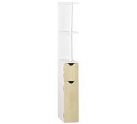 kleankin Columna de Baño con Puertas 15,2x29,8x118 cm Blanco y Natural | Mueble de Baño, Estantes Abiertos, Armario de Baño, Estilo Moderno