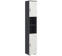 kleankin Columna de baño de aglomerado con 2 estantes abiertos y 2 armarios regulables de 2 niveles, 30x30x183 cm, gris claro y oscuro