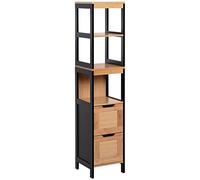 kleankin Columna de Baño Estrecha Armario Alto para Baño con 3 Estantes y 2 Cajones Estilo Moderno 30x30x144,3 cm Negro y Natural
