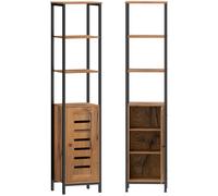 kleankin Columna de Baño Estrecha con Puerta de Lamas Estantes Ajustables Compartimentos Abiertos 37x30x167 cm Marrón Rústico