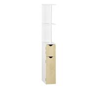 kleankin Columna de Baño Mueble de Baño con Puertas y Estantes Abiertos Armario de Baño Estilo Moderno 15,2x29,8x118 cm Blanco y Natural