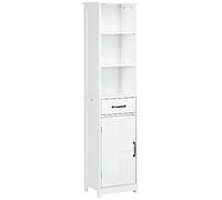 kleankin Columna de Mueble de baño Armario estilizado con 3 Compartimentos Abiertos, cajón y Estante Regulable, Armario de baño para Espacios reducidos, 40 x 30 x 164 cm, Blanco