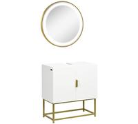 kleankin Conjunto de Baño con Luz LED 60x30x65 cm Ø60x4 cm Blanco y Dorado