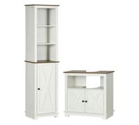 kleankin Conjunto de Baño Juego de Columna de Baño con Estante Ajustable y Mueble para Debajo del Lavabo con 2 Puertas Antivuelco 39,5x30x160 cm 60x30x60 cm Blanco