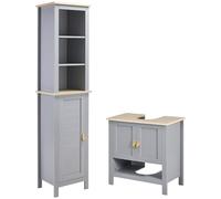 kleankin Conjunto de Baño Juego de Columna de Baño y Mueble para Debajo del Lavabo con Estante Ajustable Estilo Moderno 39x30x168 cm 60x30x60 cm Gris