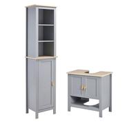 Kleankin conjunto de baño juego de columna de baño y mueble para debajo del lavabo con estante ajustable estilo moderno 39x30x168 cm 60x30x60 cm gris