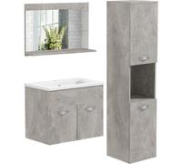 kleankin Conjunto Muebles de Baño de Pared Espejo Armario con Lavabo y Columna Grey