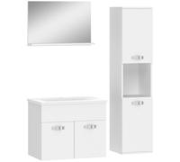 kleankin Conjunto de Muebles de Baño de Pared 4 Piezas Incluye Espejo Armario con Lavabo Cerámico y Columna de Baño Blanco