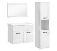kleankin Conjunto de Muebles de Baño de Pared de 3 Piezas, Incluye Espejo, Mueble de Baño con Lavabo Cerámico, Armario Alto con Estantes Ajustables, Estilo Moderno, Blanco