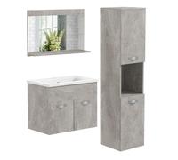 Kleankin Conjunto Mueble Baño Diseño Moderno Almacenamiento Grises Madera 3 Piezas Espejo Armario Lavabo Cerámico Columna Auxiliar Aosom España
