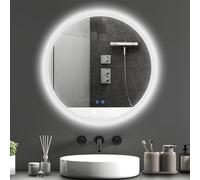 kleankin Espejo Baño con Luz Redondo, Ø60 cm, Espejo de Pared con 3 Colores de Luz, Brillo Regulable, Función Antivaho, Función de Memoria, Interruptor Táctil, IP44, Plata