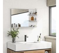 kleankin Espejo de Baño con 2 Estantes Laterales 75x10x48 cm Blanco | Espejo de Pared con Estante Inferior, Estilo Moderno, para Entrada, Pasillo