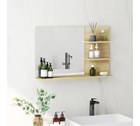 kleankin Espejo de Baño con 2 Estantes Laterales 75x10x48 cm Madera Natural | Espejo de Pared con Estante Inferior, Estilo Moderno, para Entrada, Pasillo