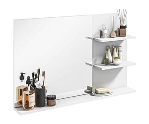 kleankin Espejo de baño con 2 estantes Laterales y Estante Inferior, Espejo Moderno de Pared, MDF y Cristal, 75x10x48 cm, Blanco