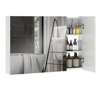 kleankin Espejo de baño con 3 puertas, Espejo de baño con estantes ajustables de madera y cristal, 90x13.5x60 cm, Blanco