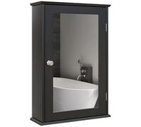 kleankin Espejo de Baño con Cierre Magnético, Armario de Pared de Madera para Ahorrar Espacio, 41x14x60cm, Negro