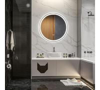 kleankin Espejo de baño con iluminación Ø70cm 23W Blanco Plata | Espejo redondo iluminado, 3 colores, interruptor táctil, sistema antivaho
