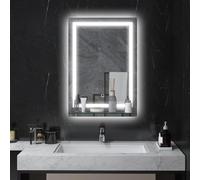 kleankin Espejo de Baño con Luces LED 50x70 cm, 3 Colores de Luz, Vertical | Espejo de Pared, Brillo Regulable, Estante de Vidrio, Función de Memoria, Interruptor Táctil, IP44