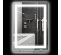 Kleankin espejo de baño con luces led, 50x70 cm, espejo de pared, 3 colores de luz, brillo regulable, estante de vidrio, función de memoria, interruptor táctil, ip44, vertical